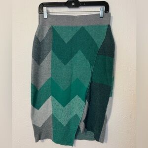 Anthropologie Moth Asymmetrical Chevron Skirt in Green and Gray